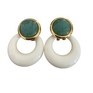 Vintage statement earrings Jade, Aventurine Studs Removable hoop statement 70S